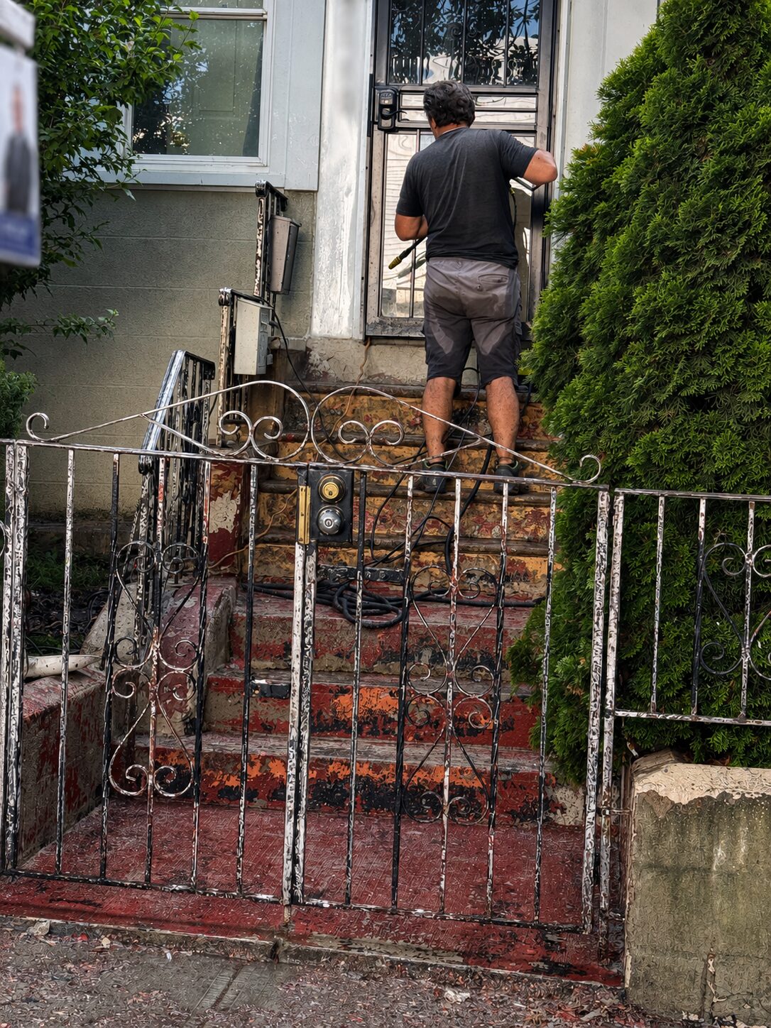 Front entry during exterior repair and preparation